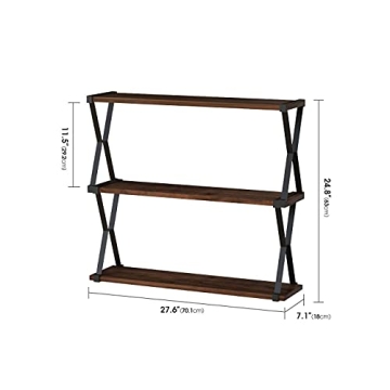 3 Tier Wood Floating Shelf with Zigzag Metal Brackets