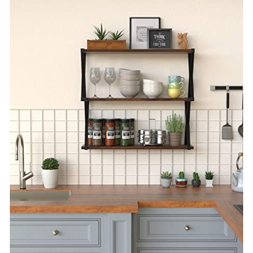 3 Tier Wood Floating Shelf with Zigzag Metal Brackets