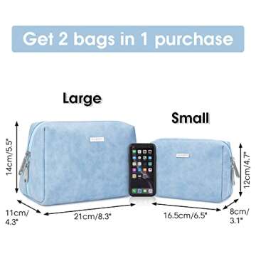 2 Pack Vegan Leather Makeup Bag Zipper Pouch Travel Cosmetic Organizer for Women (Large (Pack of 2),...