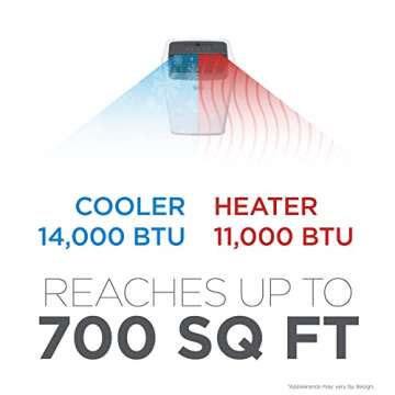 BLACK+DECKER Smart Portable Air Conditioner with Heat, 14,000 BTU ASHRAE 128 (10,000 BTU DOE) Cooling, 12,000 BTU Heating for Rooms up to 700 Sq. Ft., Follow Me Remote, BPACT14HWT, White