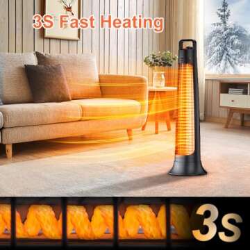 FLOWBREEZE Patio Heater, Portable Outdoor Heater, 1200W, 3S Instant Heating, Infrared Heater with 60°Oscillating, 180min Timer, Tip-over Protection, Super Quiet Electric Heater for Indoor Outdoor Use