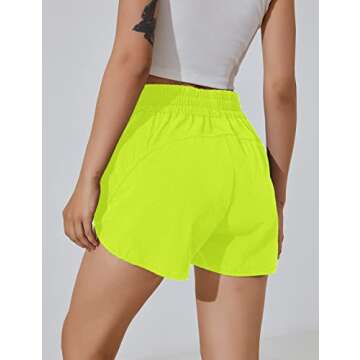 BMJL Women's Running Shorts Elastic High Waisted Short Pocket Sporty Workout Shorts Quick Dry Athletic Shorts Pants(XL,Neongreen)