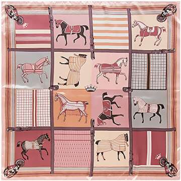YOUR SMILE Silk Like Scarf Women's Fashion Pattern Large Square Satin Headscarf,Horse,Lattice