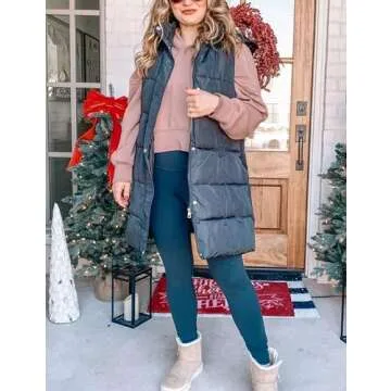 Tanming Women's Long Puffer Vest Casual Sleeveless Puffy Jacket with Removable Hood (Black-S)