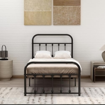 Sophisticated Classic Metal Twin Bed Frame with Victorian Headboard