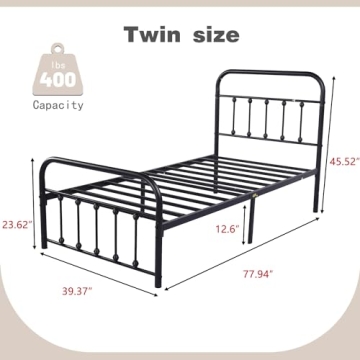 Elegant Metal Twin Bed Frame with Vintage Headboard