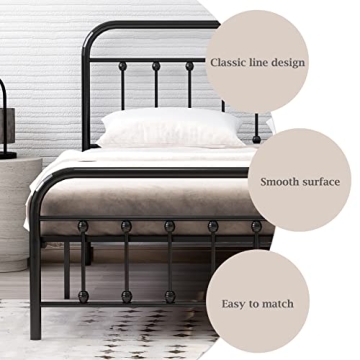 Elegant Metal Twin Bed Frame with Vintage Headboard