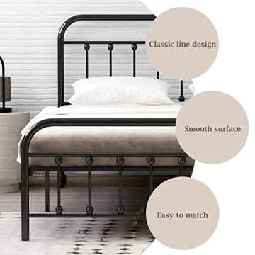 Elegant Metal Twin Bed Frame with Vintage Headboard
