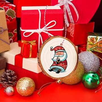 Natural Wood Slices 32 Pcs 2.4-2.8 Inches Unfinished Predrilled Blank Craft Wood Kit with Pre-drilled Hole Wooden Circles for Crafts Christmas Ornaments DIY Arts Wedding Party Decorations Gifts