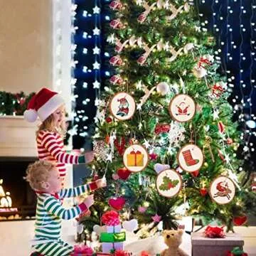 Natural Wood Slices 32 Pcs 2.4-2.8 Inches Unfinished Predrilled Blank Craft Wood Kit with Pre-drilled Hole Wooden Circles for Crafts Christmas Ornaments DIY Arts Wedding Party Decorations Gifts