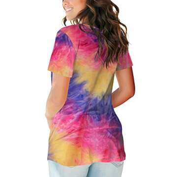 Womens Tee Shirts Short Sleeve V Neck Basic Tops Summer HOM Tie-Dye Tunic Tops M