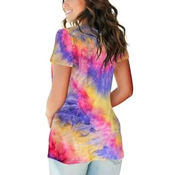 Womens Tee Shirts Short Sleeve V Neck Basic Tops Summer HOM Tie-Dye Tunic Tops M