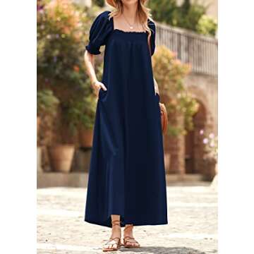 KIRUNDO Women 2025 Summer Maxi Dress Casual Loose Puff Sleeve Square Neck Maternity Flowy Long Beach...