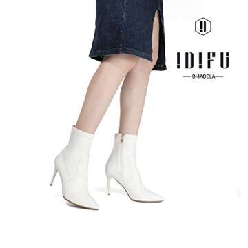 IDIFU Stretch Sock Sexy Pointed Toe Ankle Booties Stiletto High Heels for Women