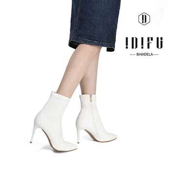 IDIFU Stretch Sock Sexy Pointed Toe Ankle Booties Stiletto High Heels for Women