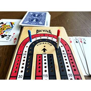 Bicycle 3-Track Color Coded Wooden Cribbage Board Games