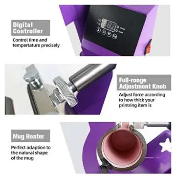 BetterSub Mug Heat Press 10oz/11oz/12oz/17oz 4 in 1, Heat Press Machine Cup Heat Transfer Sublimation Purple