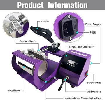 BetterSub Mug Heat Press 10oz/11oz/12oz/17oz 4 in 1, Heat Press Machine Cup Heat Transfer Sublimation Purple