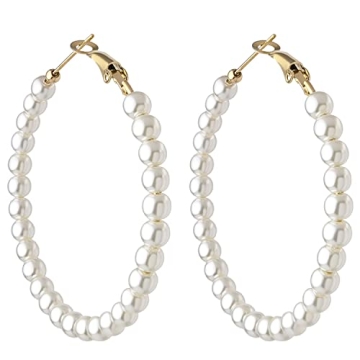 Pearl Hoop Earrings for Women Fashion Dangle Hypoallergenic Layer Earrings Drop Dangle Earrings Gift...