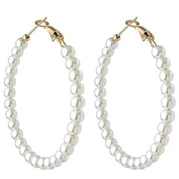 Pearl Hoop Earrings for Women Fashion Dangle Hypoallergenic Layer Earrings Drop Dangle Earrings Gift...