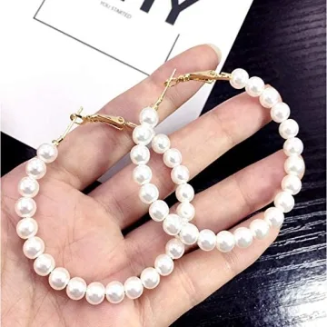 Pearl Hoop Earrings for Women Fashion Dangle Hypoallergenic Layer Earrings Drop Dangle Earrings Gifts for Women (Pearl hoop)
