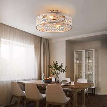 HUEOCZW 20" Caged Ceiling Fan with Light and Remote，bladeless Ceiling Fan 6 Speed Reversible with 4 Bulbs and Remote Control.Low Profile Ceiling Fan with Lights for Bedroom, Dining Room