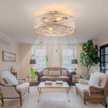 HUEOCZW 20" Caged Ceiling Fan with Light and Remote，bladeless Ceiling Fan 6 Speed Reversible with 4 Bulbs and Remote Control.Low Profile Ceiling Fan with Lights for Bedroom, Dining Room