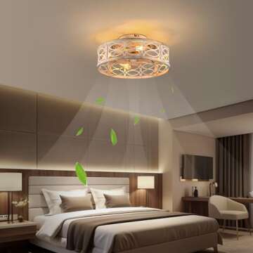 HUEOCZW 20" Caged Ceiling Fan with Light and Remote，bladeless Ceiling Fan 6 Speed Reversible with 4 Bulbs and Remote Control.Low Profile Ceiling Fan with Lights for Bedroom, Dining Room