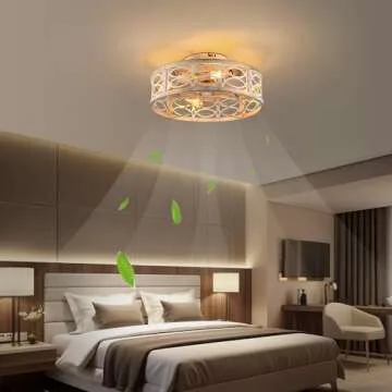 HUEOCZW 20" Caged Ceiling Fan with Light and Remote，bladeless Ceiling Fan 6 Speed Reversible with 4 Bulbs and Remote Control.Low Profile Ceiling Fan with Lights for Bedroom, Dining Room