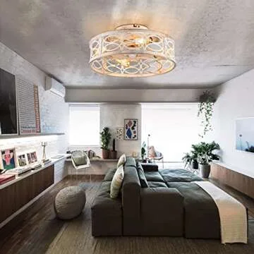 HUEOCZW 20" Caged Ceiling Fan with Light and Remote，bladeless Ceiling Fan 6 Speed Reversible with 4 Bulbs and Remote Control.Low Profile Ceiling Fan with Lights for Bedroom, Dining Room