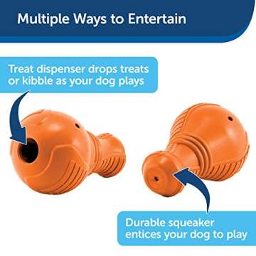 PetSafe Squeak n’ Treat Booya - Cure Boredom & Reduce Separation Anxiety - Food-Dispensing Dog Toy - Squeaker Encourages Play - Slow Down Eating - Helps Clean Teeth - Dishwasher Safe - Large