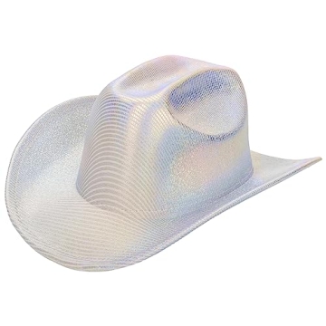 FGSS Silver Space Holographic Cowgirl Hat - Perfect for Festivals and Parties