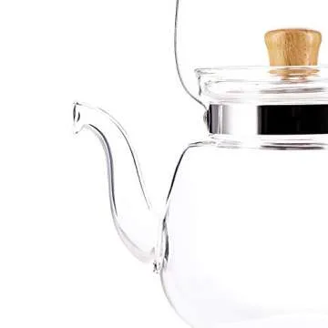 Yama Chinese Water Kettle 40 Oz, Borosilicate Glass Teapot with Bamboo Handle and Stainless Steel Heating Grid - Yama Glass, Hand Crafted in Taiwan