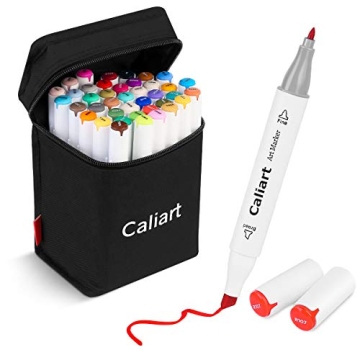 Caliart 41 Colors Dual Tip Art Markers - Vibrant, Permanent, Alcohol-Based for Artists