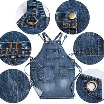 Jeanerlor Denim Hair Stylist Apron With Pockets for Women, Acid Washed Jean Work Tool Aprons Cross Back for Hairstylist (Denim Blue) Adjustable S to L