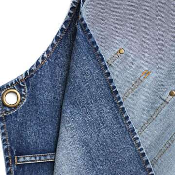 Jeanerlor Denim Hair Stylist Apron With Pockets for Women, Acid Washed Jean Work Tool Aprons Cross Back for Hairstylist (Denim Blue) Adjustable S to L