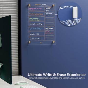 Clear Glass Weekly Dry Erase Calendar for Kitchen Organization