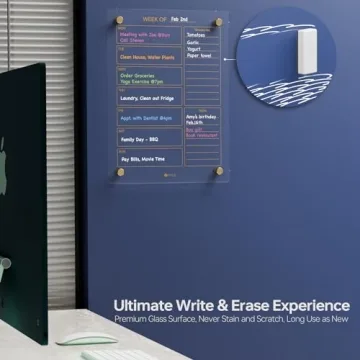 Clear Glass Weekly Dry Erase Calendar for Kitchen Organization