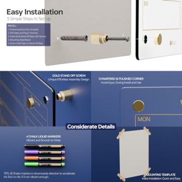 Clear Glass Weekly Dry Erase Calendar for Kitchen Organization