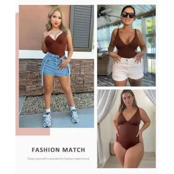 FeelinGirl Bodysuits for Women Tummy Control Shapewear Bodysuit Thong Body Suits