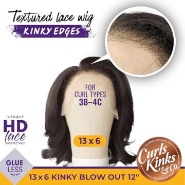 Sensationnel Curls kinksandco kinkyedges wig - kinky blow out 12 inch 13x6 lace frontal natural kinkytexture edged hairline for natural 3c to 4c hair textures (M44)