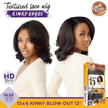 Sensationnel Curls kinksandco kinkyedges wig - kinky blow out 12 inch 13x6 lace frontal natural kinkytexture edged hairline for natural 3c to 4c hair textures (M44)