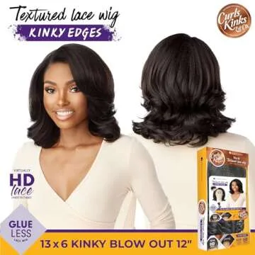 Sensationnel Curls kinksandco kinkyedges wig - kinky blow out 12 inch 13x6 lace frontal natural kinkytexture edged hairline for natural 3c to 4c hair textures (M44)