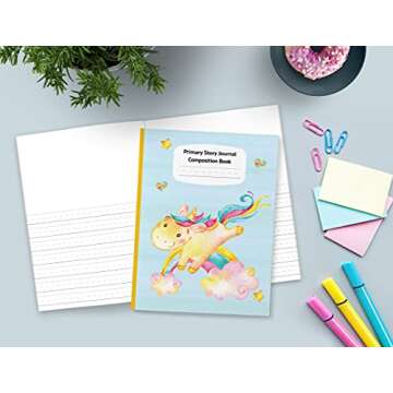 Yellow Unicorn Pastel Primary Story Journal Composition Book: Grade Level K-2 Draw and Write, Dotted Midline Creative Picture Notebook Early Childhood to Kindergarten (Fantasy Magical Creatures)
