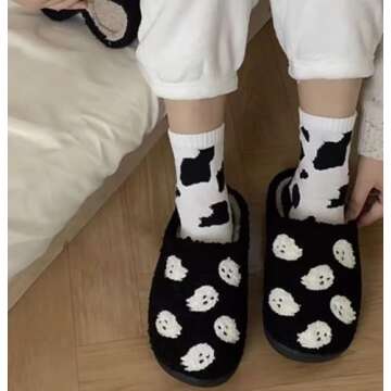 Pumpkin Slippers Halloween Slippers for Women Men House Shoes Spooky Slides Soft Warm Plush Couple Shoes PINK-39-40