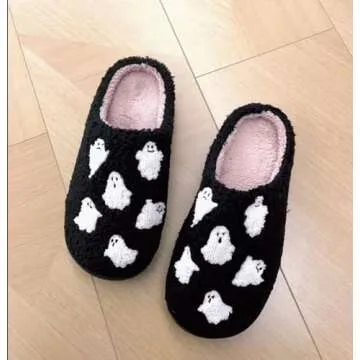 Pumpkin Slippers Halloween Slippers for Women Men House Shoes Spooky Slides Soft Warm Plush Couple Shoes PINK-39-40