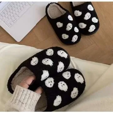 Pumpkin Slippers Halloween Slippers for Women Men House Shoes Spooky Slides Soft Warm Plush Couple Shoes PINK-39-40