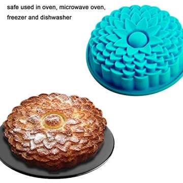 Rocutus 3 Pack Non-Stick Flower Shape Silicone Cake Bread Pie Flan Tart Jello Molds Silicone Baking Molds,Large Flower Baking Trays for Birthday Party Baking Set Silicone Cake Molds
