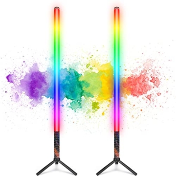 LUXCEO 2Pack RGB Tube Light Bar (2.8Ft) with Light Stand and Battery Power for DJs and Photography