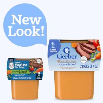 Gerber Baby Food 2nd Foods, Dinner, Vegetable & Beef Puree, 4 Ounce Tubs, 2-Pack (Pack of 8)
